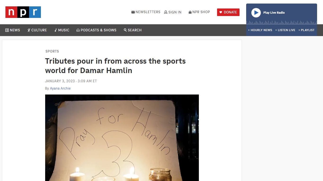 Tributes pour in from across the sports world for Damar Hamlin